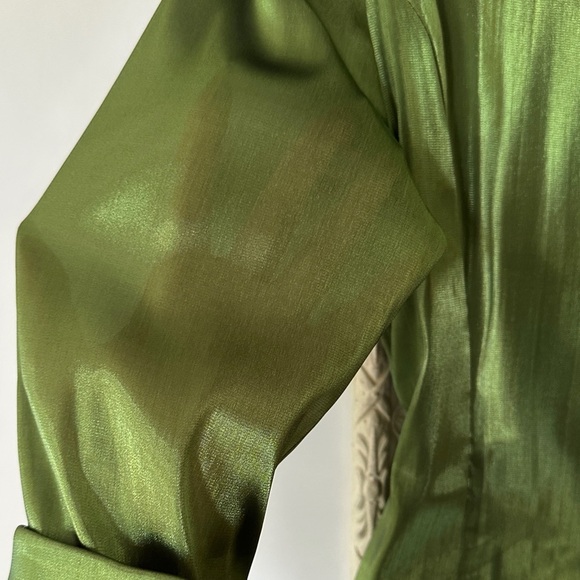 COLDWATER CREEK | Olive Satin Blouse with Sheer Sleeves - Picture 12 of 16